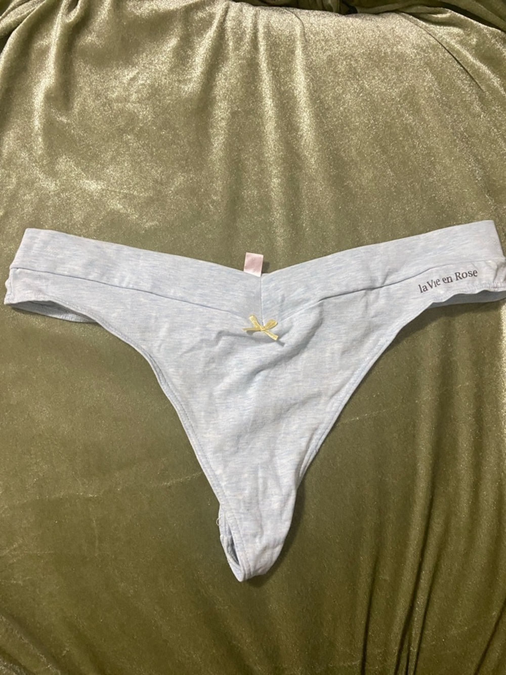 La Vie En Rose Light Blue Cotton Thong with Bow Accent
